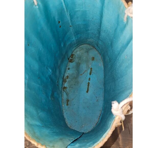 VTG 50s or 60s woven beach bag flat bottom rope handle some frays inside stains - Picture 8 of 11